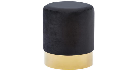HOCKER Samt Schwarz, Goldfarben - Goldfarben/Schwarz, Trend, Textil/Metall (35/42/35cm) - Xora