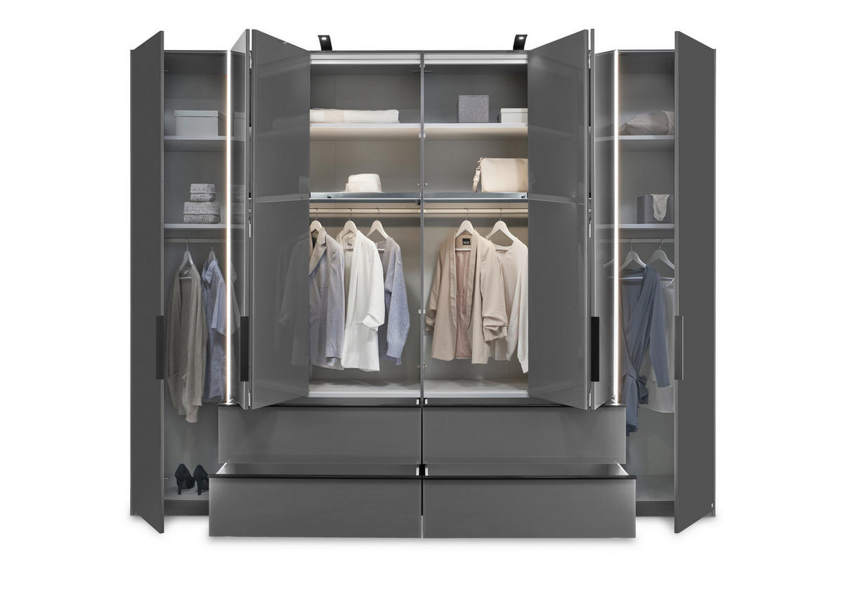 FALTTÜRENSCHRANK 250/236/58 cm, 4 Tür(en), Dunkelgrau  - Dunkelgrau/Schwarz, MODERN, Glas/Holzwerkstoff (250/236/58cm) - Musterring