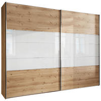 SCHWEBETÜRENSCHRANK  in Weiß, Eiche Bianco  - Chromfarben/Eiche Bianco, KONVENTIONELL, Glas/Holzwerkstoff (300/217/67cm) - Voleo