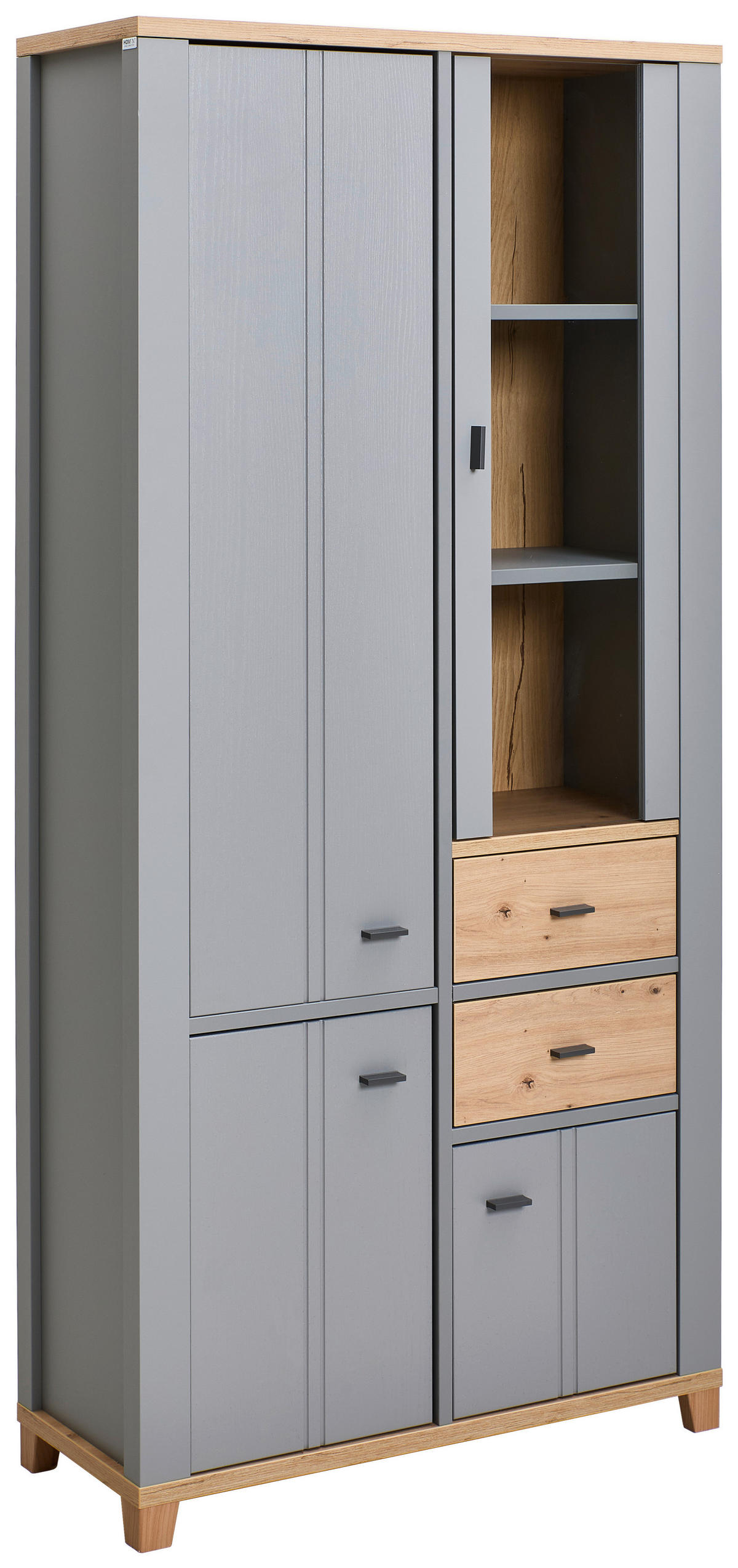 VITRINE in Grau, Eiche Artisan  - Graphitfarben/Eiche Artisan, KONVENTIONELL, Glas/Holzwerkstoff (95/203/40cm) - Hom`in