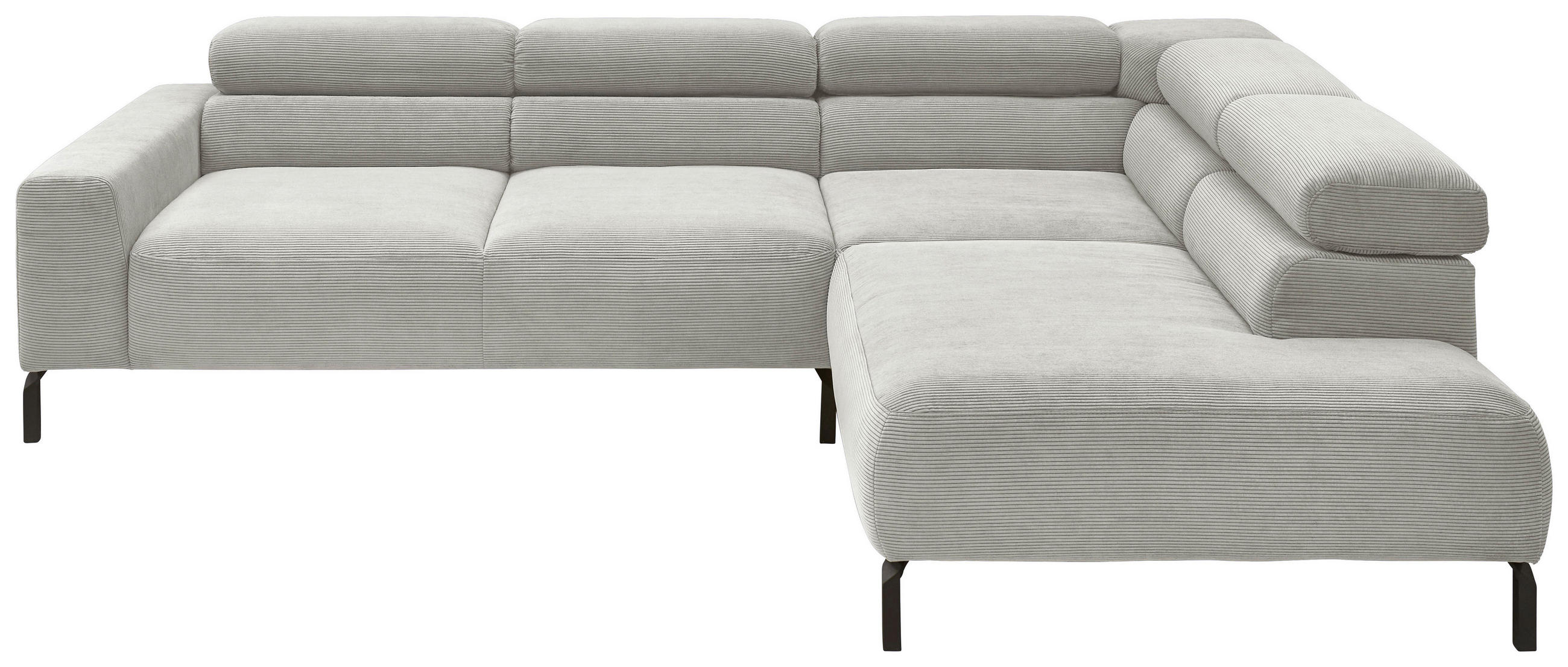 ECKSOFA inkl. Funktion Hellgrau Feincord  - Hellgrau/Schwarz, Design, Textil/Metall (273/219cm) - Pure Home Lifestyle