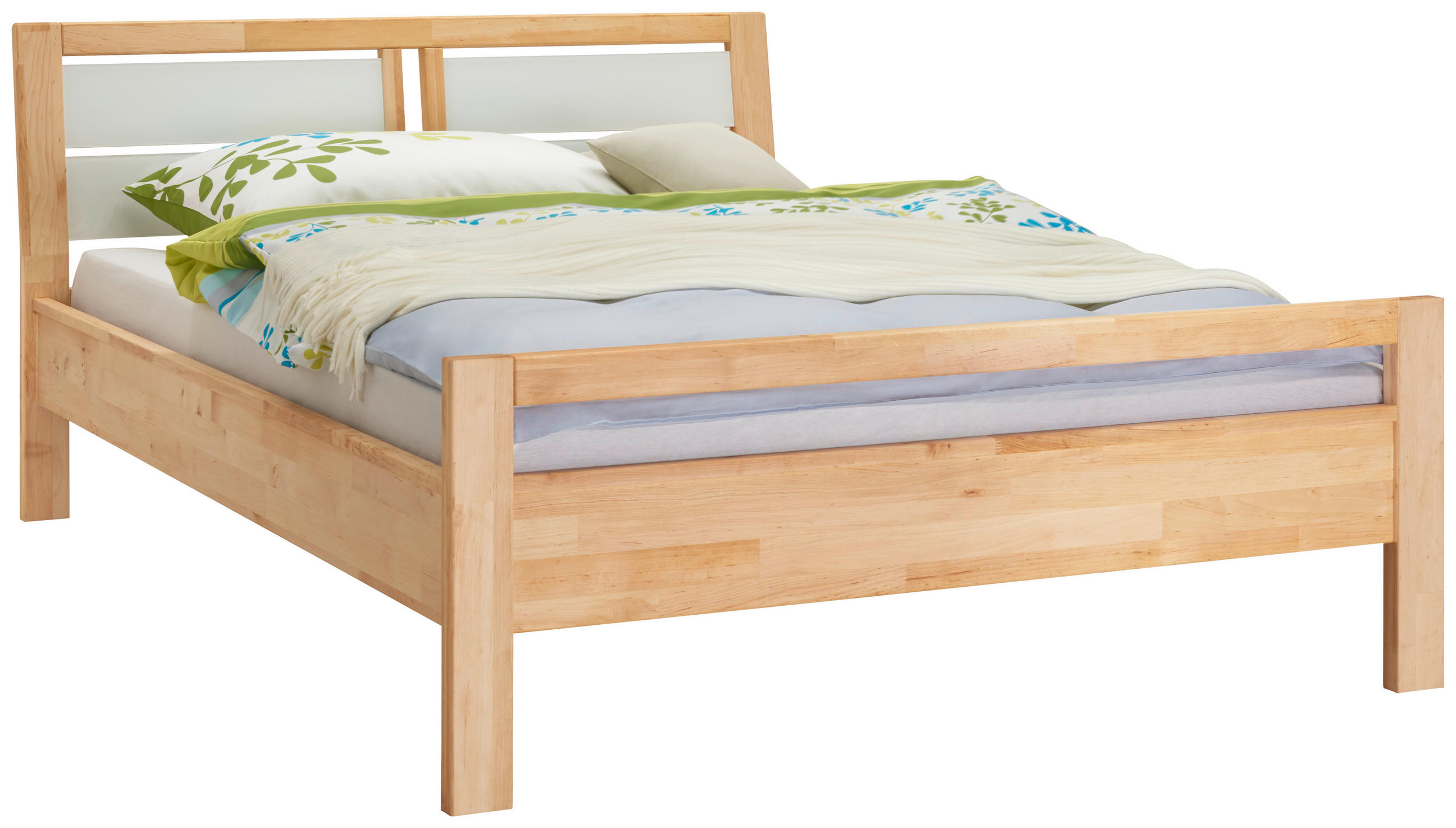 BETT 140/200 cm  in Weiss, Erlefarben   - Weiss/Erlefarben, Natur, Glas/Holz (140/200cm) - Linea Natura