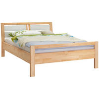 BETT 140/200 cm  in Weiss, Erlefarben   - Weiss/Erlefarben, Natur, Glas/Holz (140/200cm) - Linea Natura
