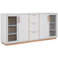 ŠIROKÁ KOMODA, sivá, 204/94/40 cm - sivá/béžová, Konventionell, kompozitné drevo/sklo (204/94/40cm) - Livetastic