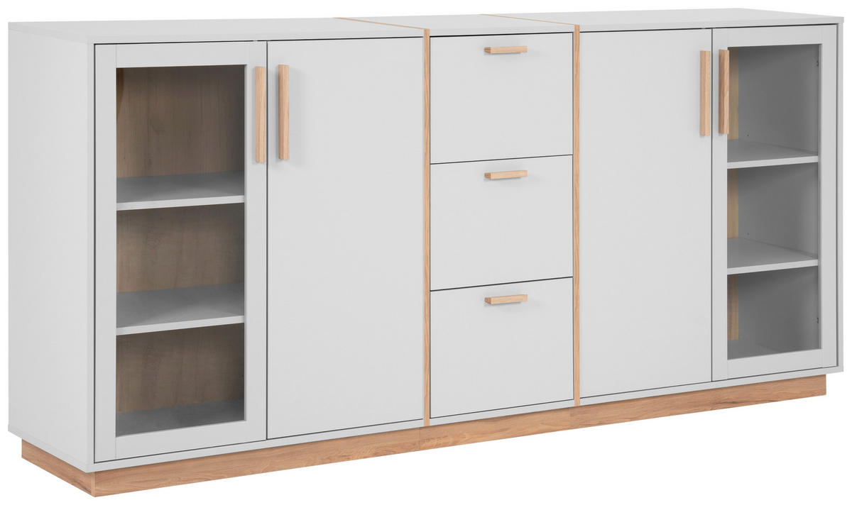 ŠIROKÁ KOMODA, sivá, 204/94/40 cm - sivá/béžová, Konventionell, kompozitné drevo/sklo (204/94/40cm) - Livetastic