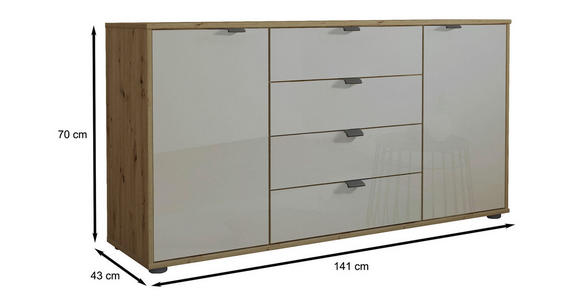 SIDEBOARD Eiche Bianco, Champagner  - Schieferfarben/Eiche Bianco, KONVENTIONELL, Glas/Holzwerkstoff (140/70/43cm) - Dieter Knoll