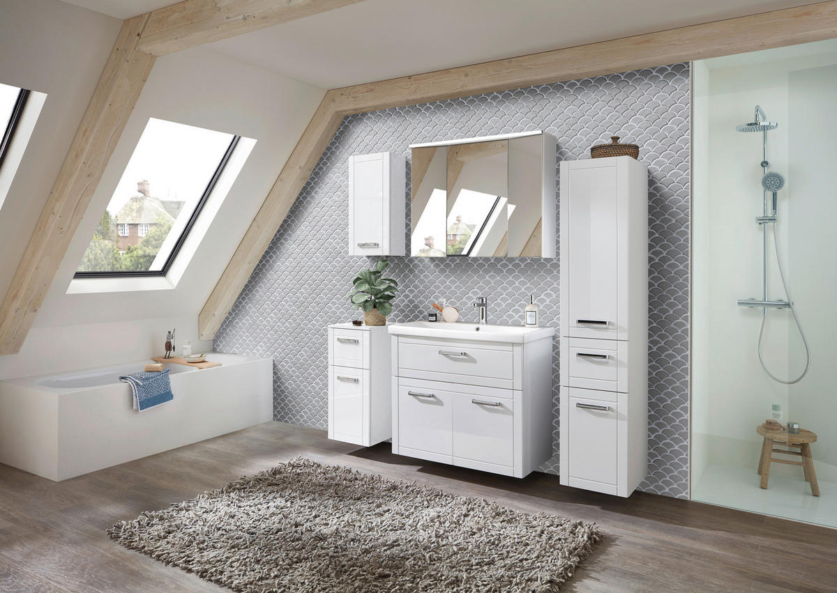 BADEZIMMER 6-teilig  in 160 cm  - Chromfarben/Weiß Hochglanz, MODERN, Glas/Keramik (160cm) - Sadena