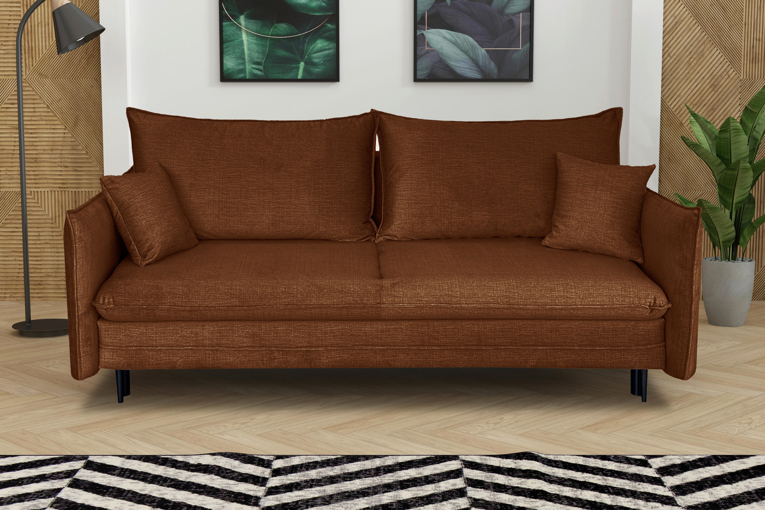 SCHLAFSOFA Flachgewebe Rostfarben  - Rostfarben/Schwarz, Design, Holz/Kunststoff (216/96/102cm) - MID.YOU