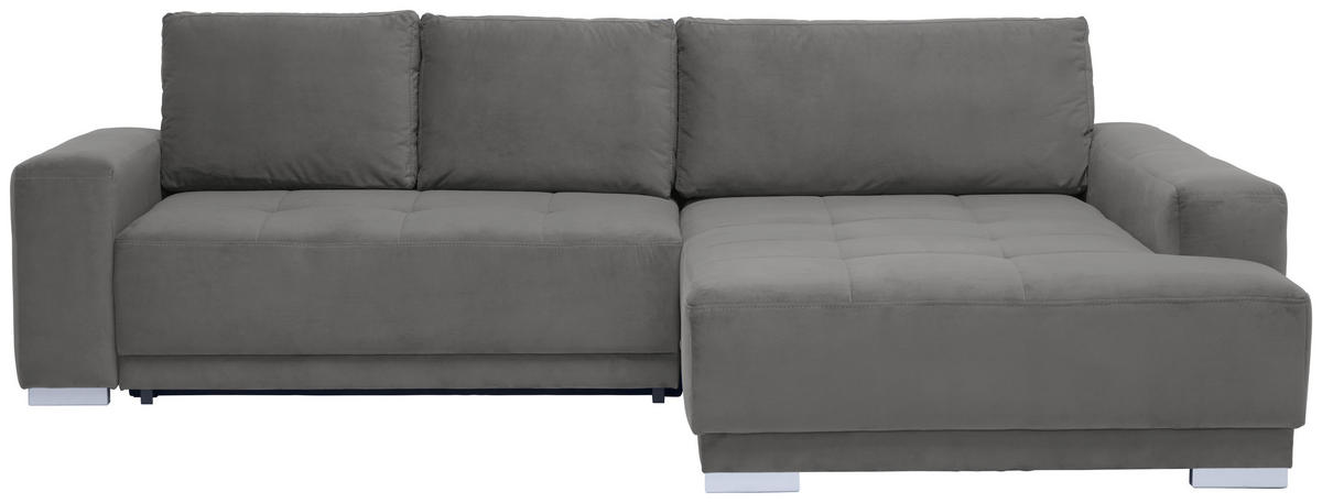 ECKSOFA Flachgewebe Grau  - Silberfarben/Grau, Design, Holz/Textil (293/195cm) - Cantus