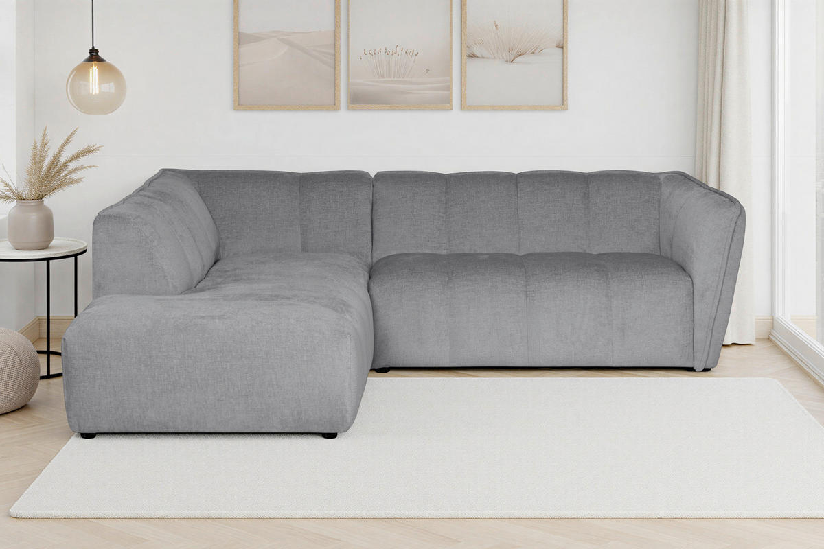 ECKSOFA  LIVOLI Hellgrau Chenille  - Hellgrau/Schwarz, Design, Textil (218/230cm) - MID.YOU