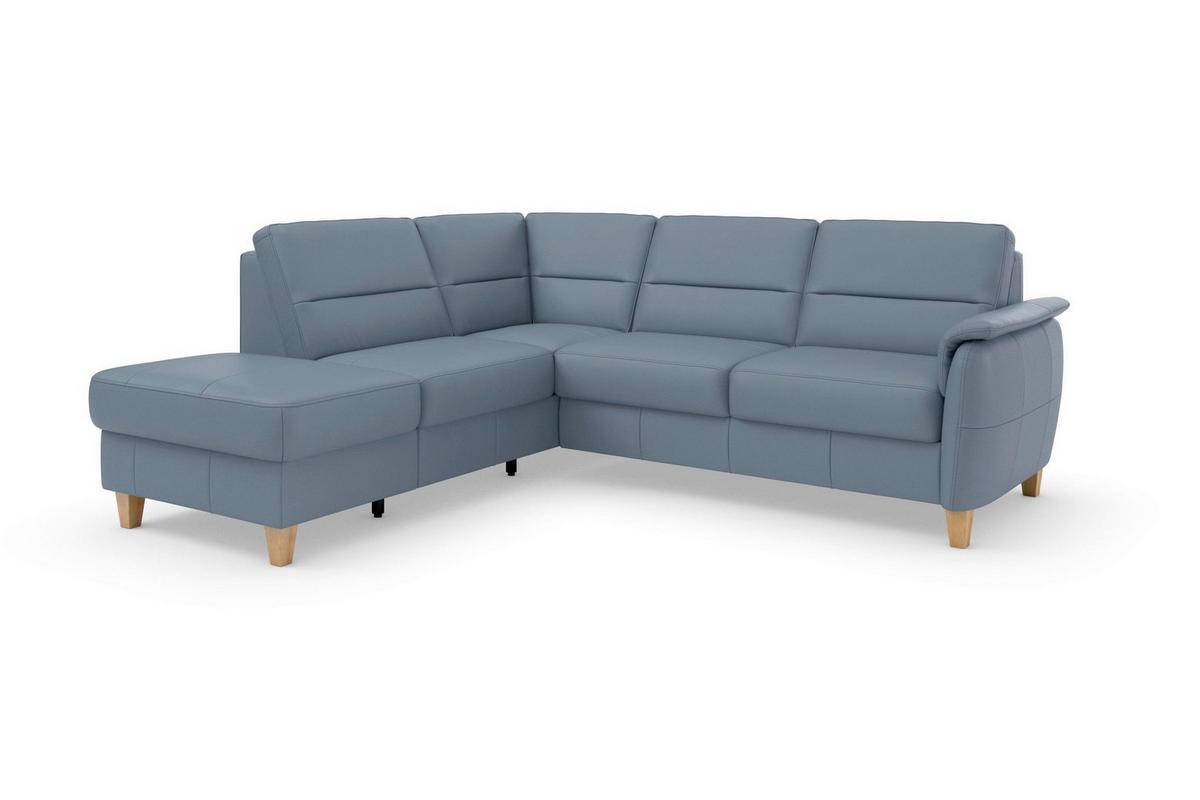 ROHOVÁ SEDAČKA, kůže, šedomodrá - šedomodrá/barvy dubu, Basics, dřevo/textil (212/236cm) - Sit & More