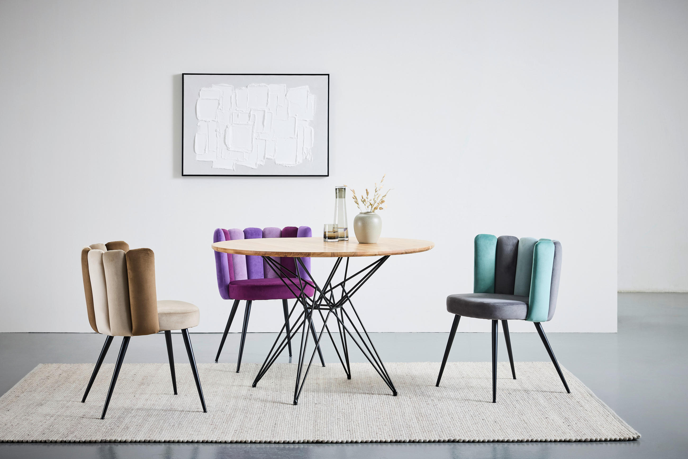STUHL Samt Blau, Türkis  - Türkis/Blau, Design, Textil/Metall (58,5/79/55,5cm) - home24