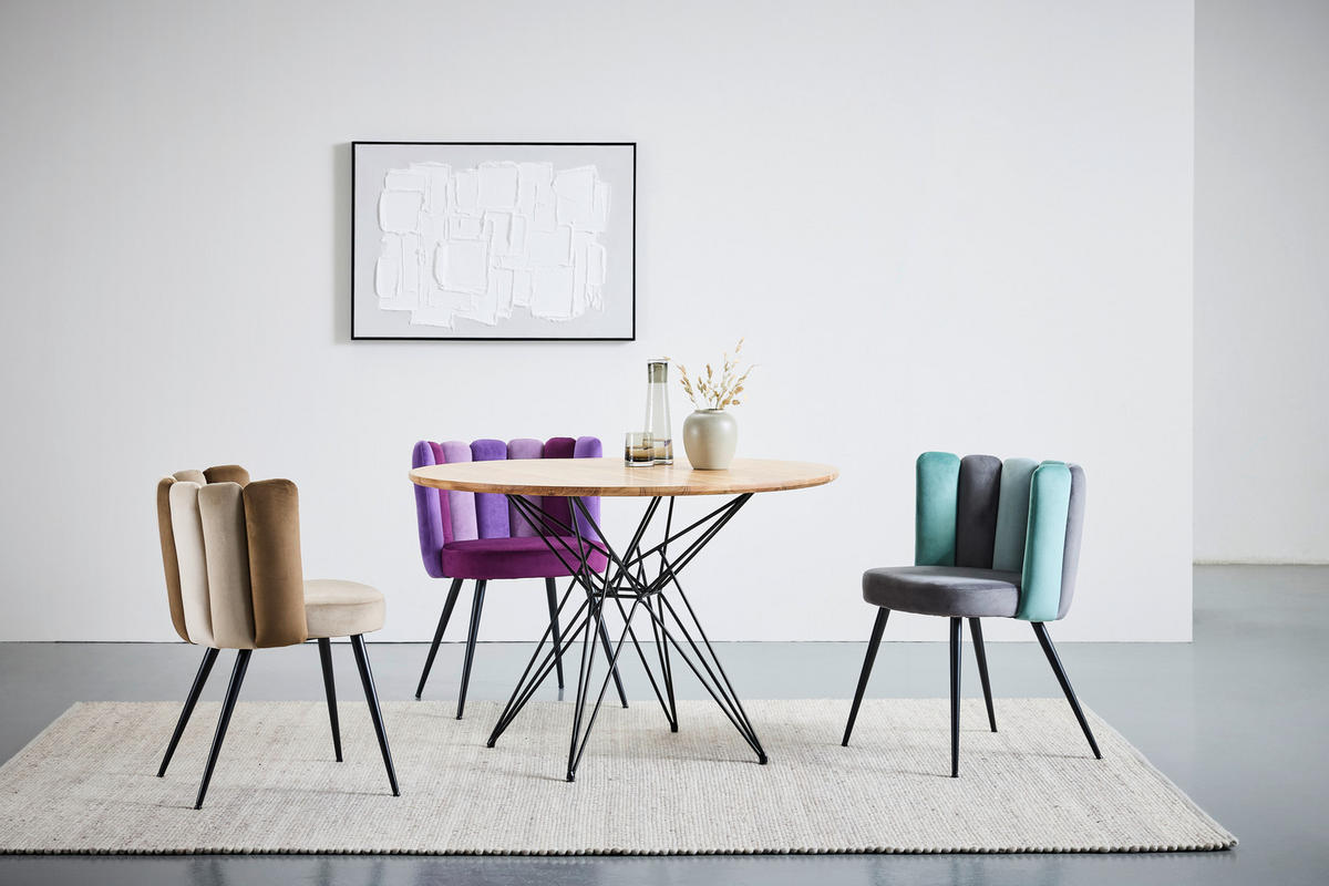 STUHL Samt Lila  - Lila/Schwarz, Design, Textil/Metall (58,5/79/55,5cm) - home24