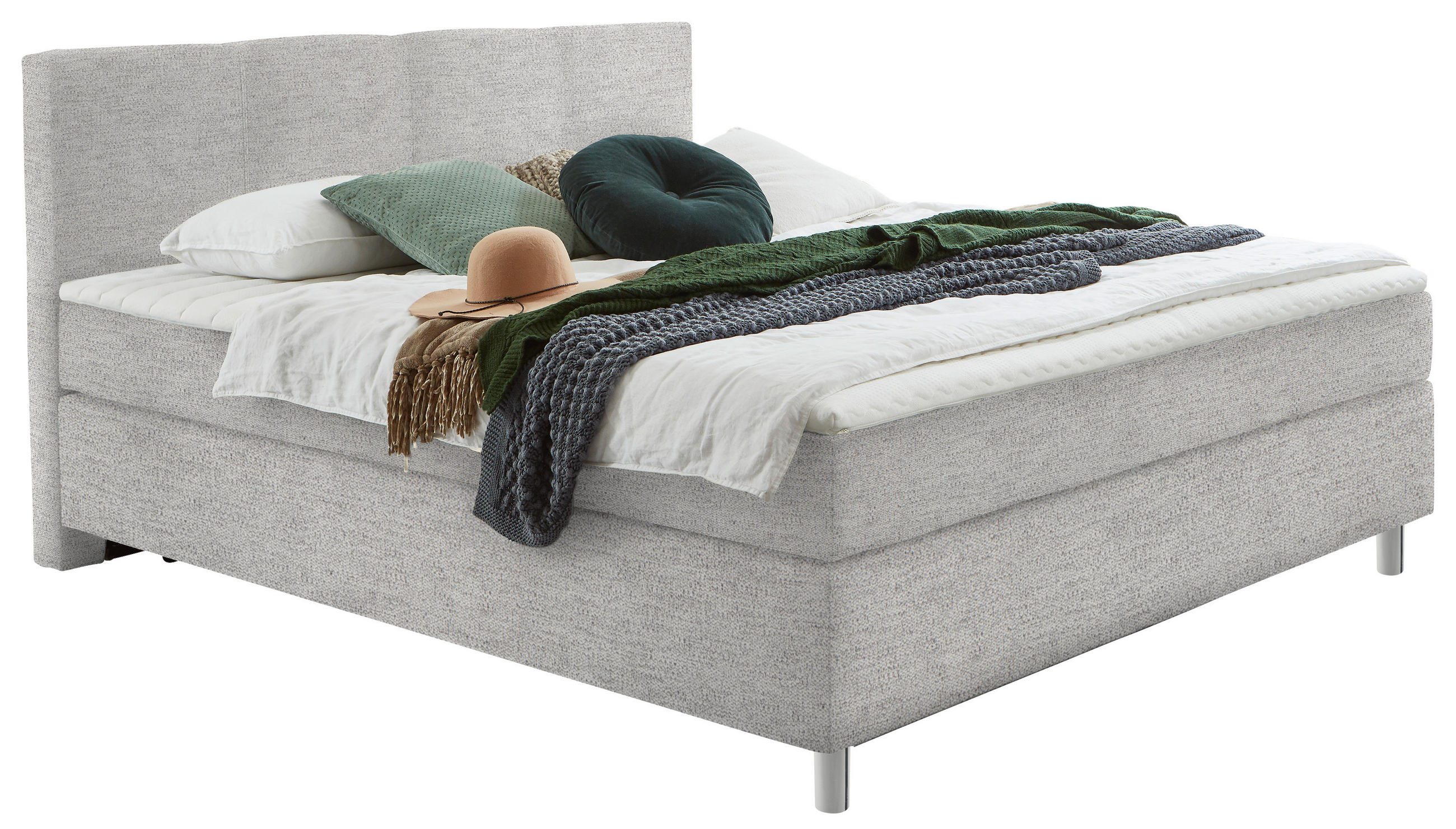 BOXSPRINGBETT 140/200 cm  in Hellgrau  - Chromfarben/Hellgrau, KONVENTIONELL, Kunststoff/Textil (140/200cm) - Hom`in