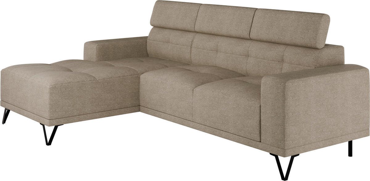 ECKSOFA in Chenille Beige  - Beige/Schwarz, Konventionell, Textil/Metall (178/264cm) - Hom`in