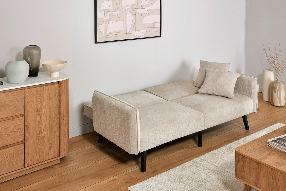 SCHLAFSOFA Bouclé Champagner  - Champagner/Schwarz, MODERN, Holz/Textil (191/83/84cm) - Livetastic