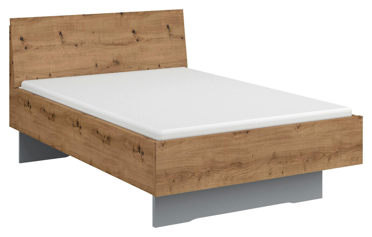 BETT 120/200 cm,  in Grau, Eichefarben,  - Eichefarben/Grau, Trend (120/200cm) - Stylife
