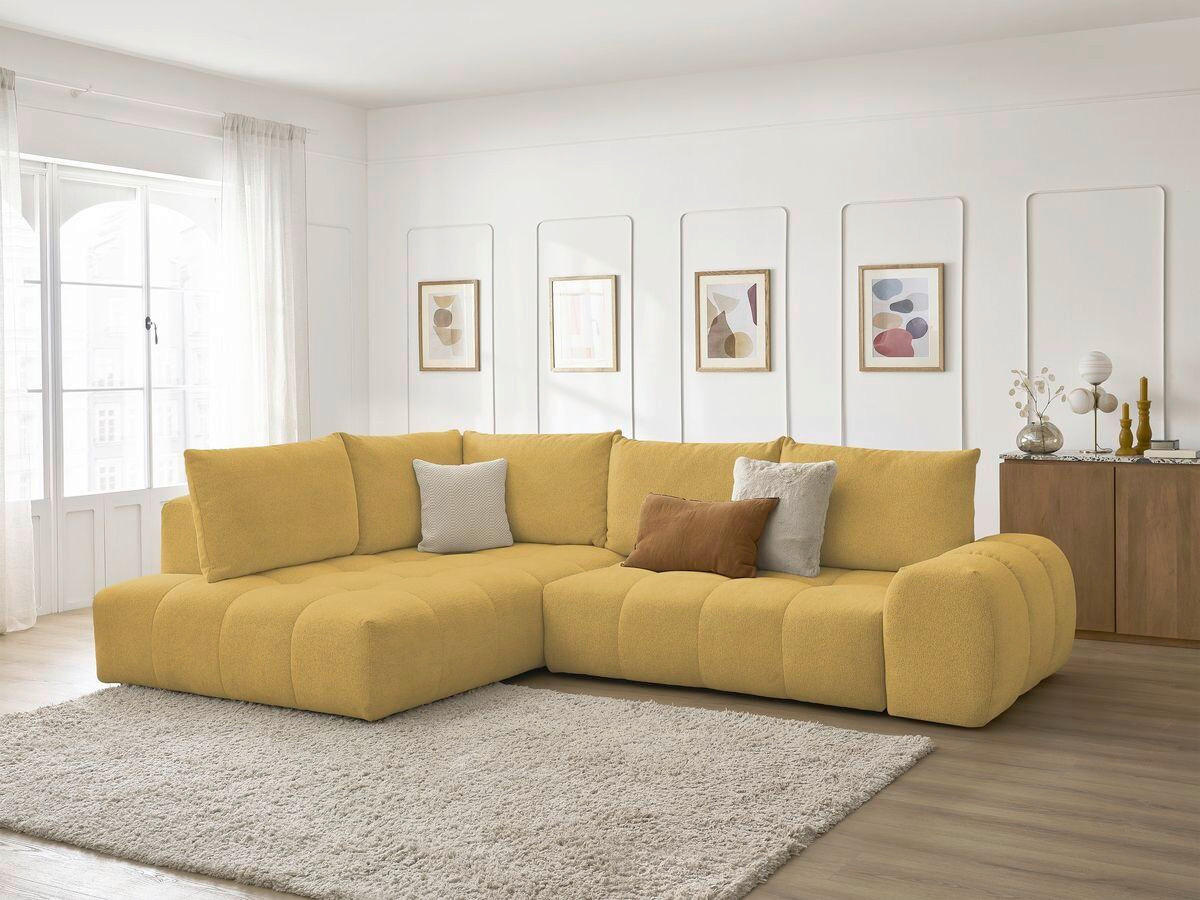 ECKSCHLAFSOFA EVEREST  mit Rücken echt, Armteil links, Armteil rechts Flachgewebe Gelb  - Gelb/Schwarz, MODERN, Kunststoff/Textil (320/212cm)