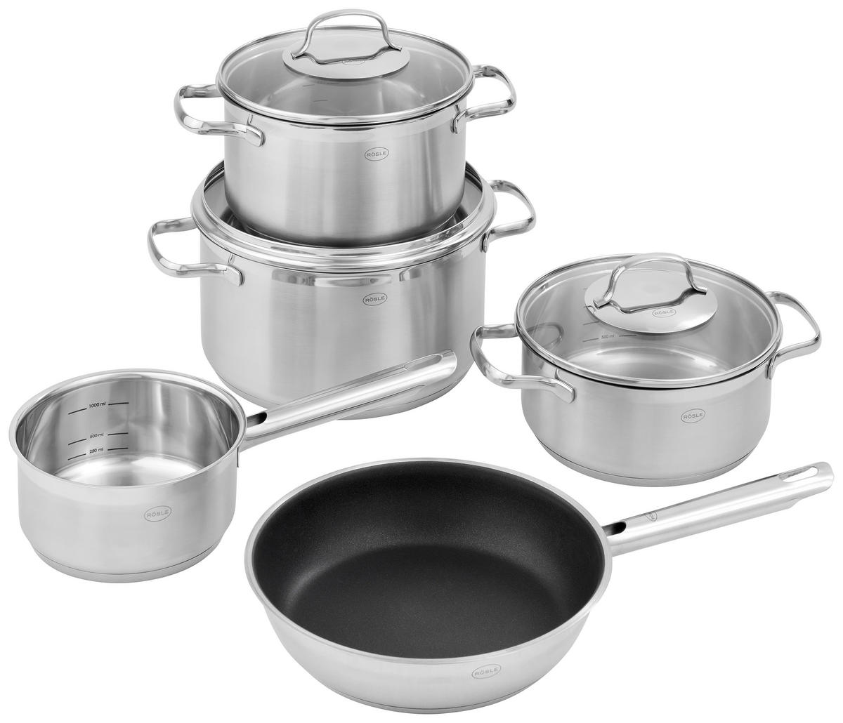 FŐZŐEDÉNYKÉSZLET 5 részes  - nemesacél, Design, Üveg/fém (57/33,5/23cm) - Rösle