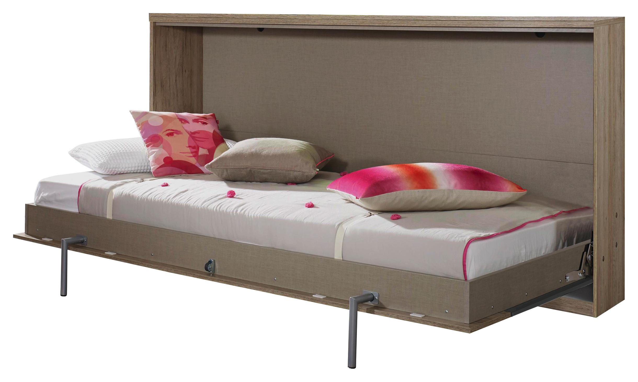 Klappbett in Holzwerkstoff Grau, Eichefarben