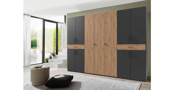 DREHTÜRENSCHRANK  in Graphitfarben, Eiche Artisan  - Schwarz/Graphitfarben, KONVENTIONELL, Holzwerkstoff/Kunststoff (313/208/58cm) - Carryhome