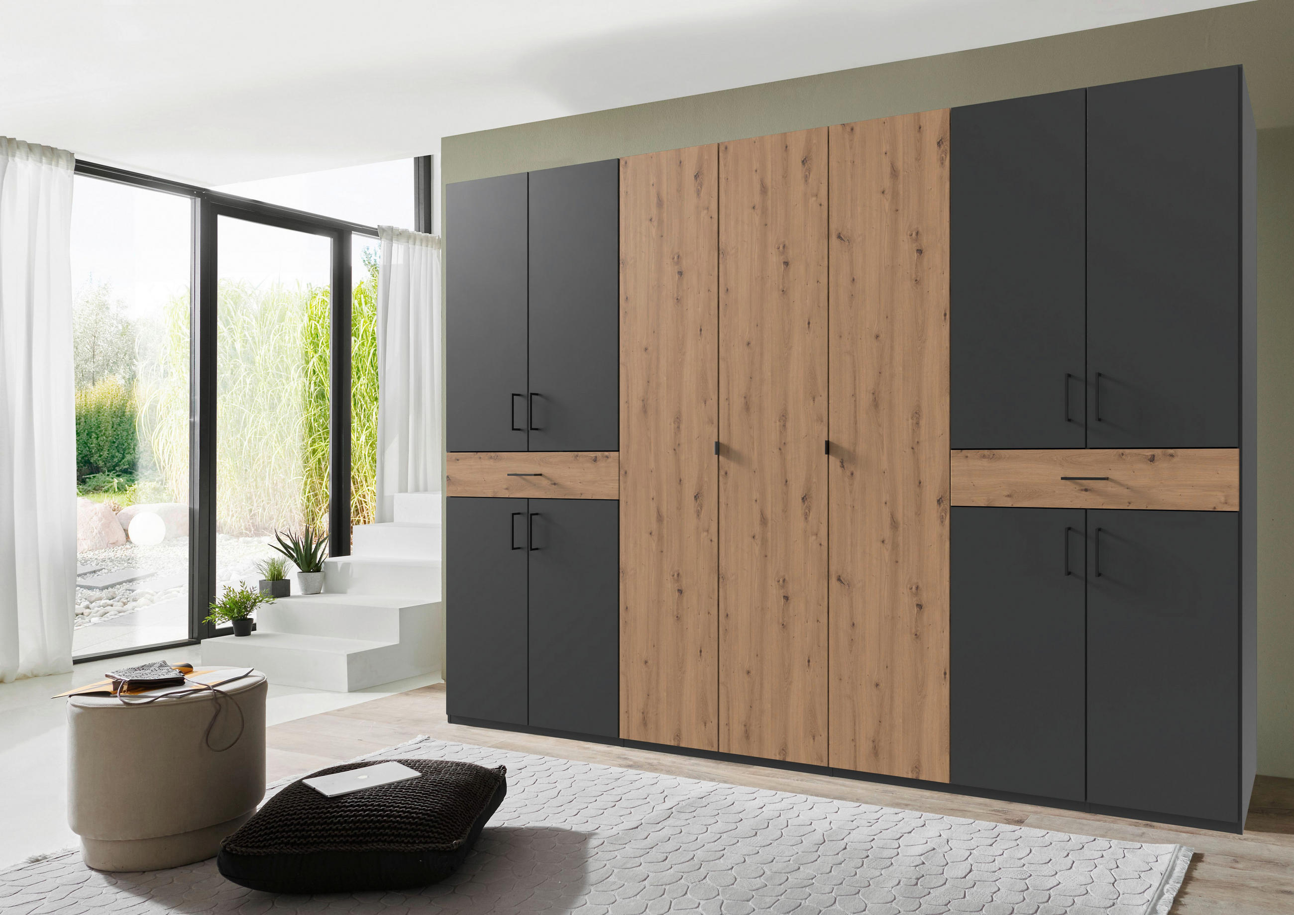 DREHTÜRENSCHRANK in Graphitfarben, Eiche Artisan  - Schwarz/Graphitfarben, Konventionell, Holzwerkstoff/Kunststoff (313/208/58cm) - Carryhome