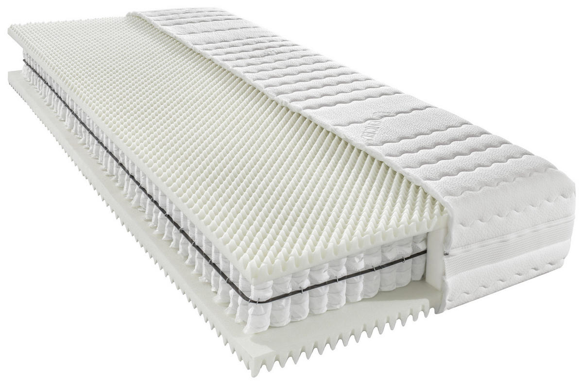TASCHENFEDERKERNMATRATZE ORTHO STAR PLUS 90/200 cm Höhe ca. 26 cm 7 -Zonen - Weiß, KONVENTIONELL, Textil (90/200cm) - Novel