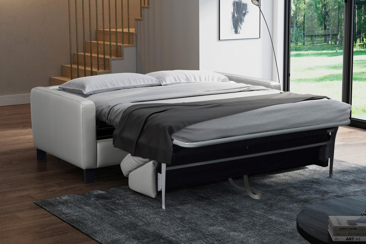 SCHLAFSOFA in Textil, Leder Hellgrau  - Hellgrau/Schwarz, Konventionell, Leder/Textil (190/87/100cm) - Celina Home