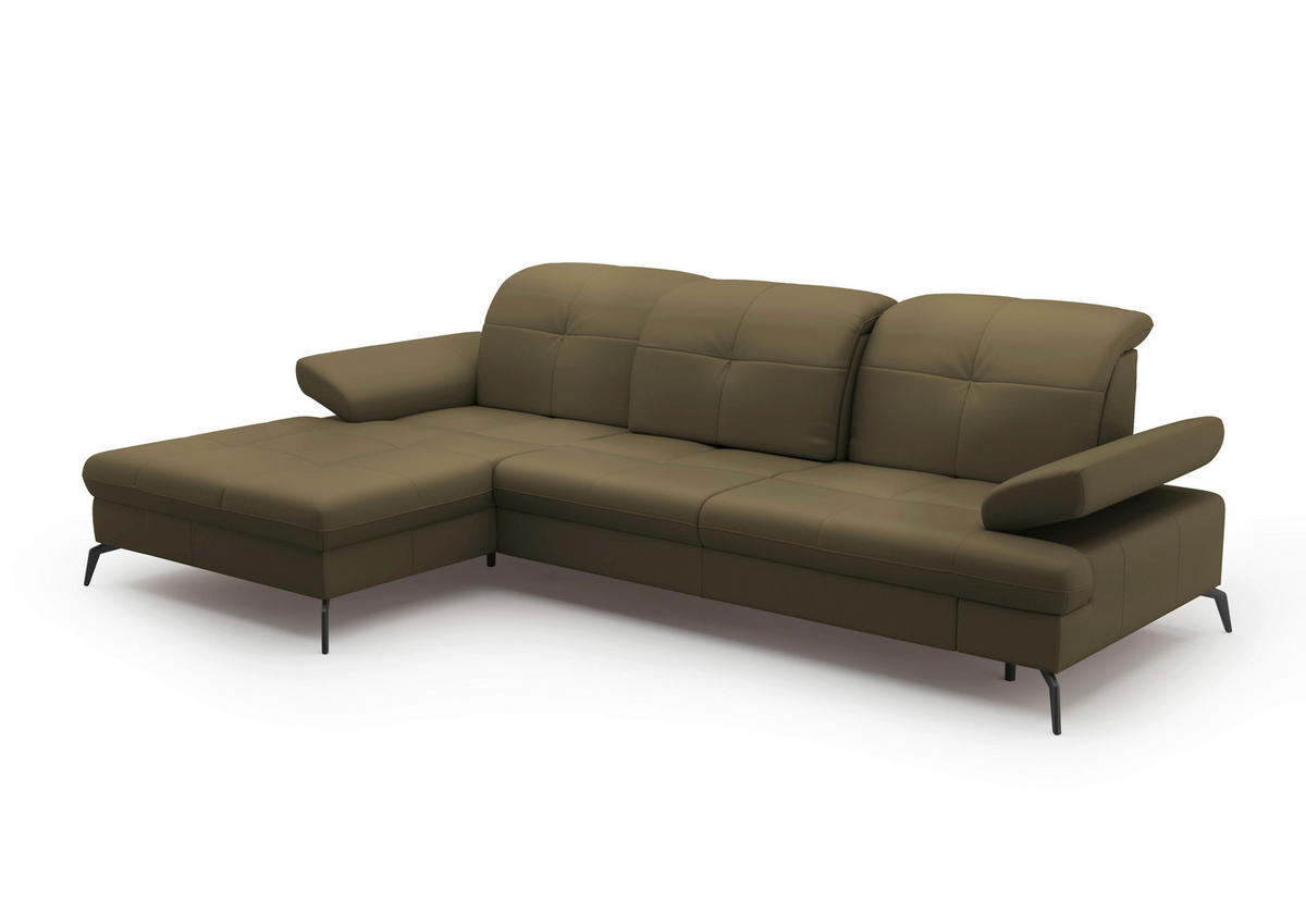 Freisteller von Sit & More ECKSOFA Olivgrün Kombination Echtleder/Stoff Vliesstoff.