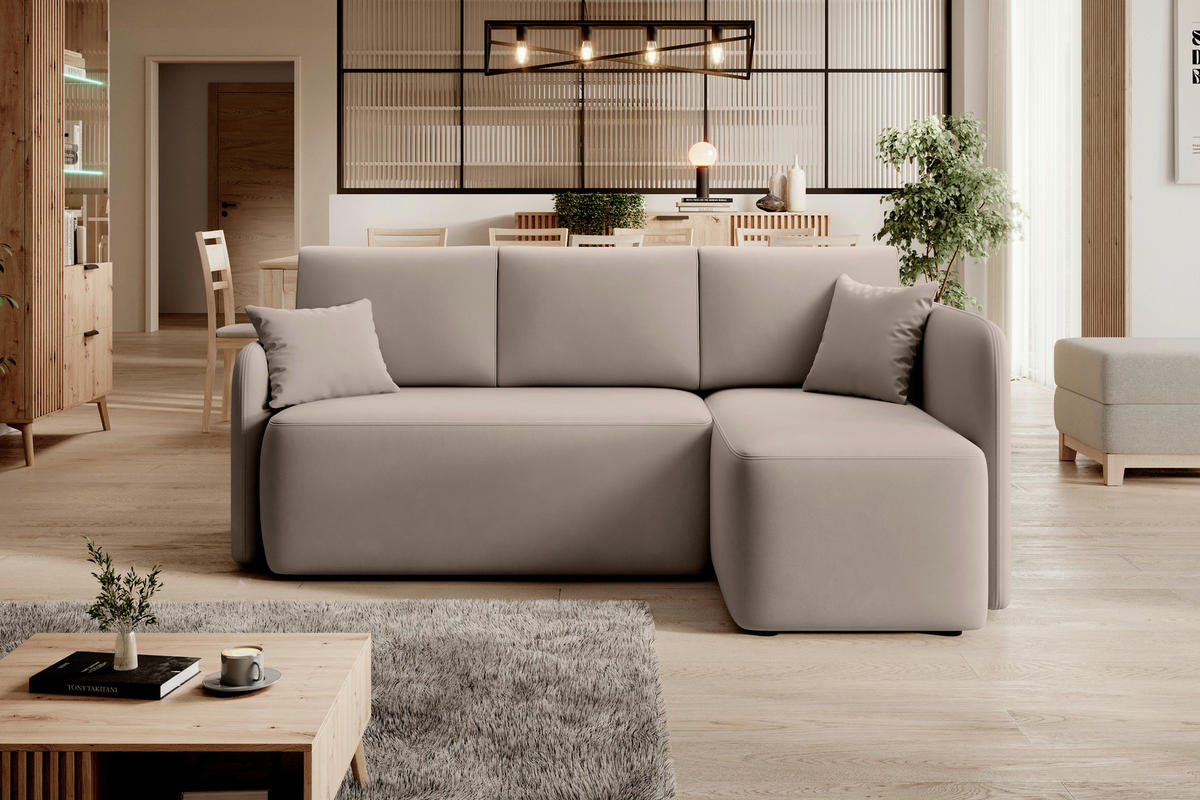 ECKSOFA Beige Plüsch  - Beige/Schwarz, Design, Kunststoff/Textil (206/150cm) - MID.YOU