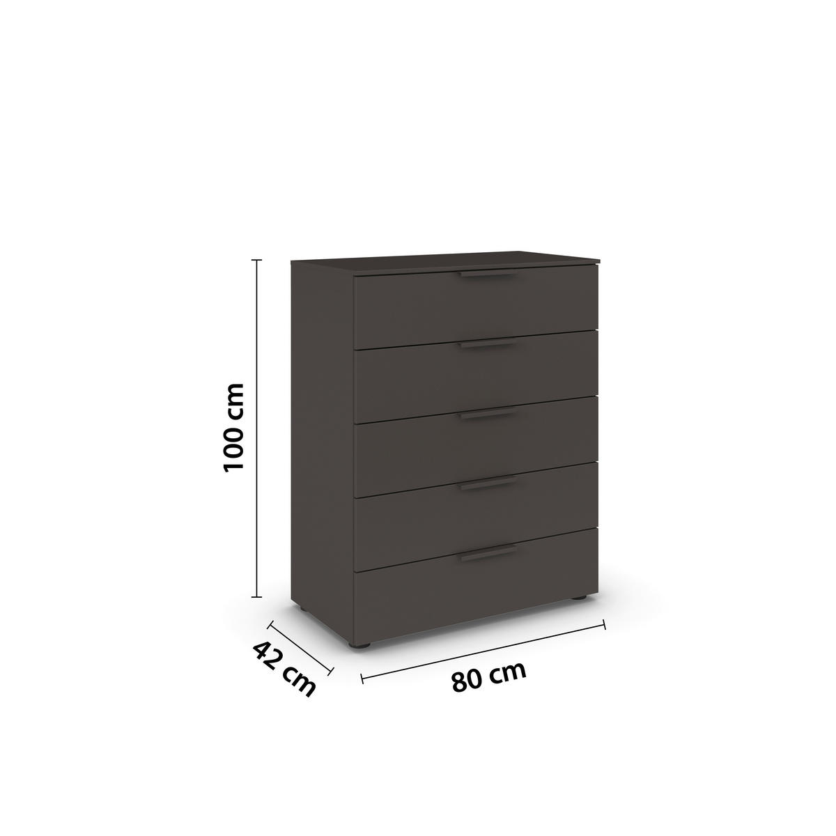 KOMMODE 80/100/42 cm  in Graphitfarben  - Graphitfarben/Schwarz, Modern, Holzwerkstoff/Kunststoff (80/100/42cm) - Rauch Möbel