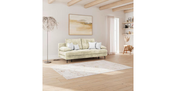 SCHLAFSOFA Chenille Creme Rückenkissen, Armlehnenkissen, Bettkasten, Schlaffunktion, Rücken echt  - Creme/Schwarz, KONVENTIONELL, Textil/Metall (203/94/96cm) - Carryhome