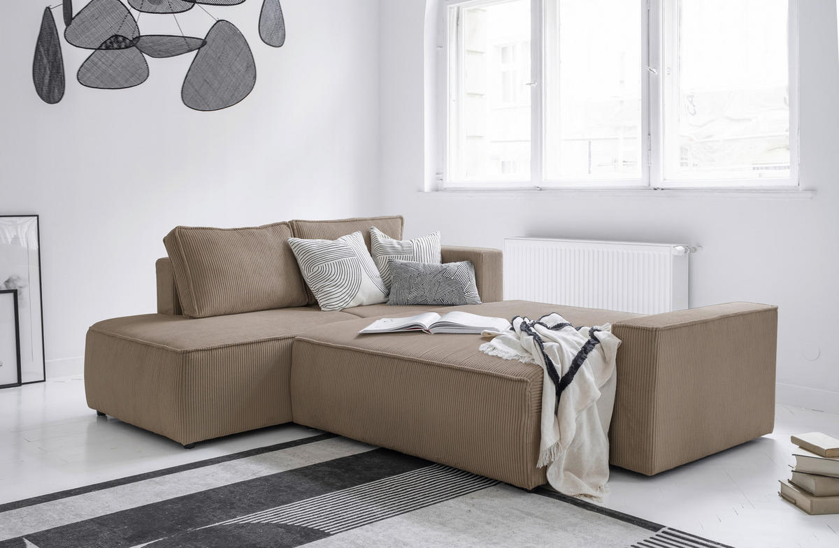 ECKSOFA Taupe Cord Rückenkissen, Bettkasten  - Taupe/Schwarz, Design, Kunststoff/Textil (194/247cm) - MID.YOU