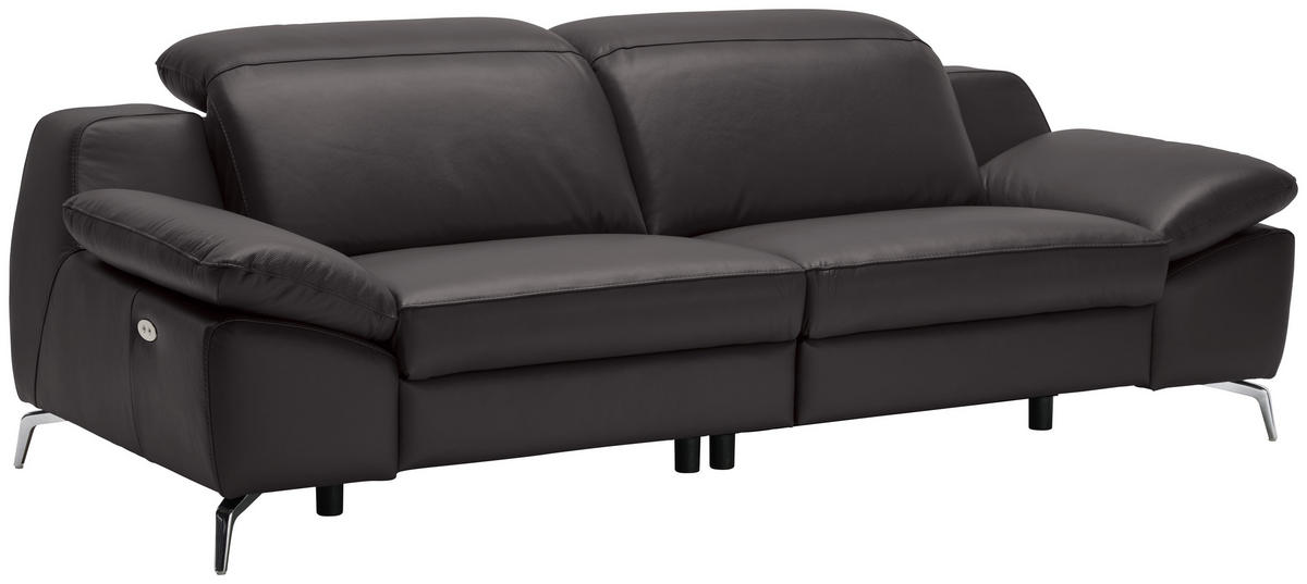3-SITZER-SOFA in Leder Dunkelbraun  - Chromfarben/Dunkelbraun, Design, Leder/Kunststoff (234/83-99/110cm) - Celina Home