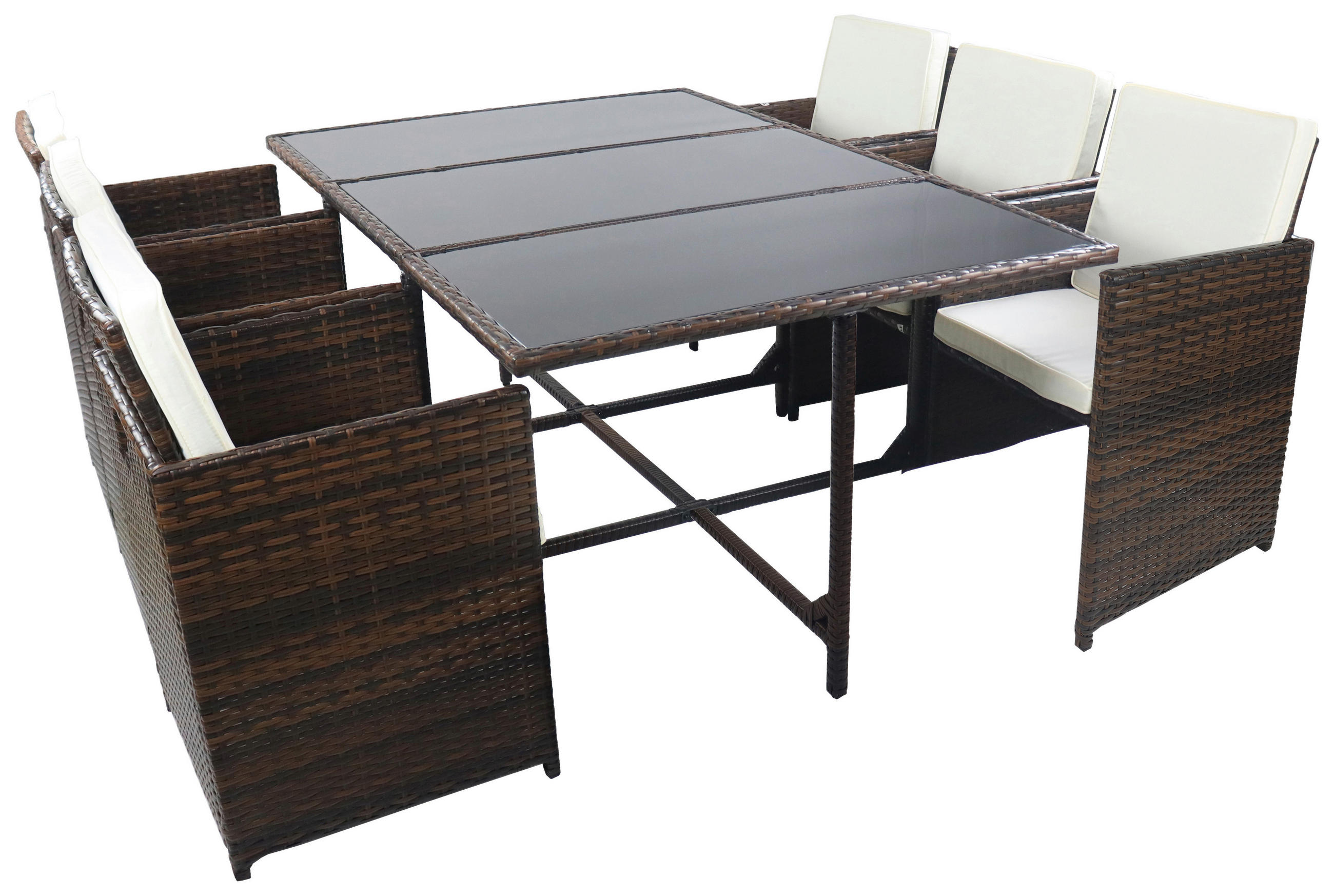 GARTENTISCHGRUPPE Stahl  - Creme/Braun, MODERN, Glas/Kunststoff - Ambia Garden