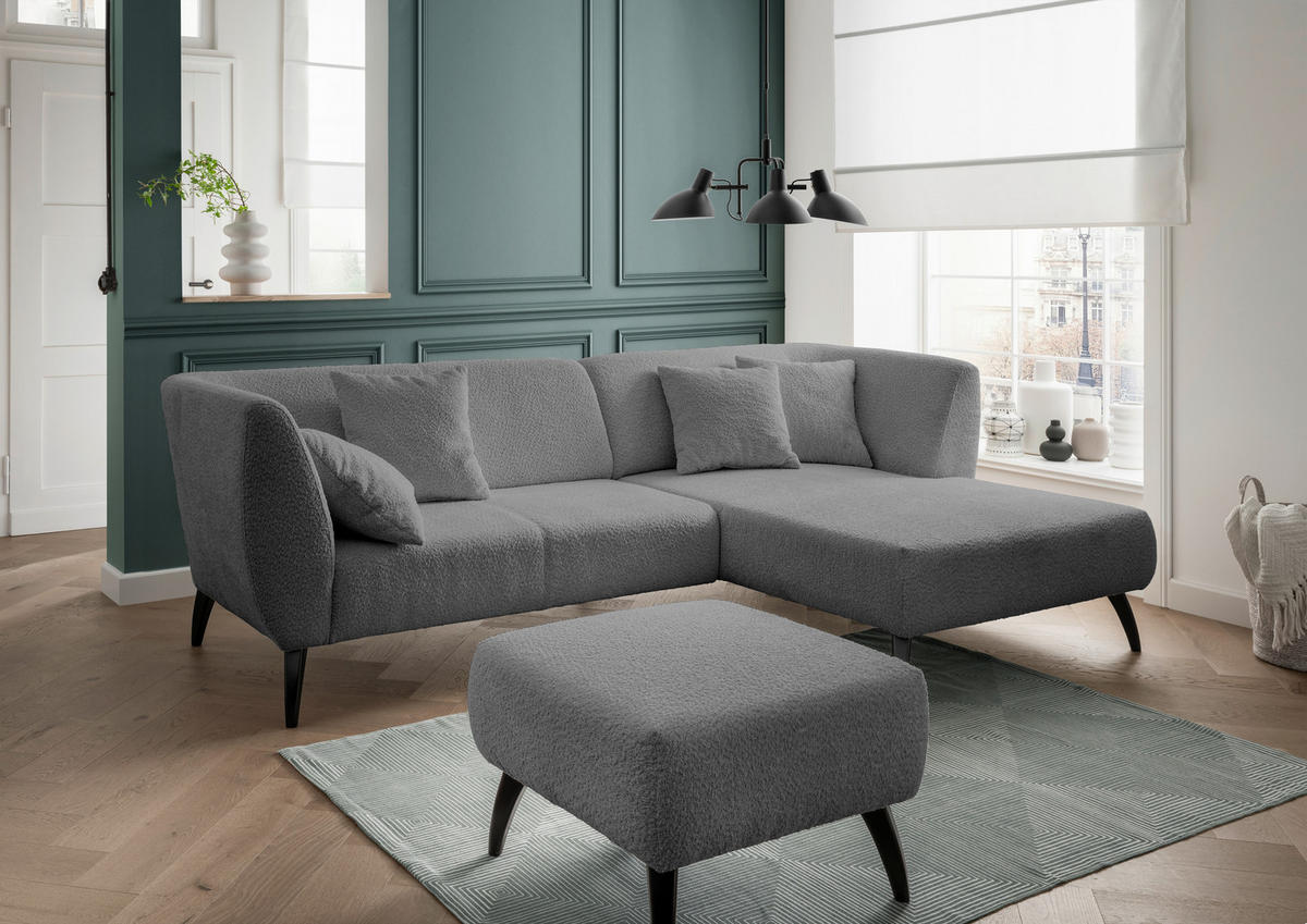 ECKSOFA in Bouclé Anthrazit  - Anthrazit/Schwarz, Modern, Holz/Textil (264/160cm) - MID.YOU