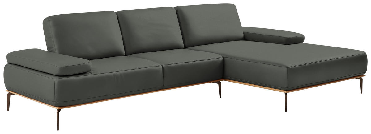 ECKSOFA in Echtleder Anthrazit  - Anthrazit/Bronzefarben, Design, Leder/Holz (314/176cm) - Valnatura