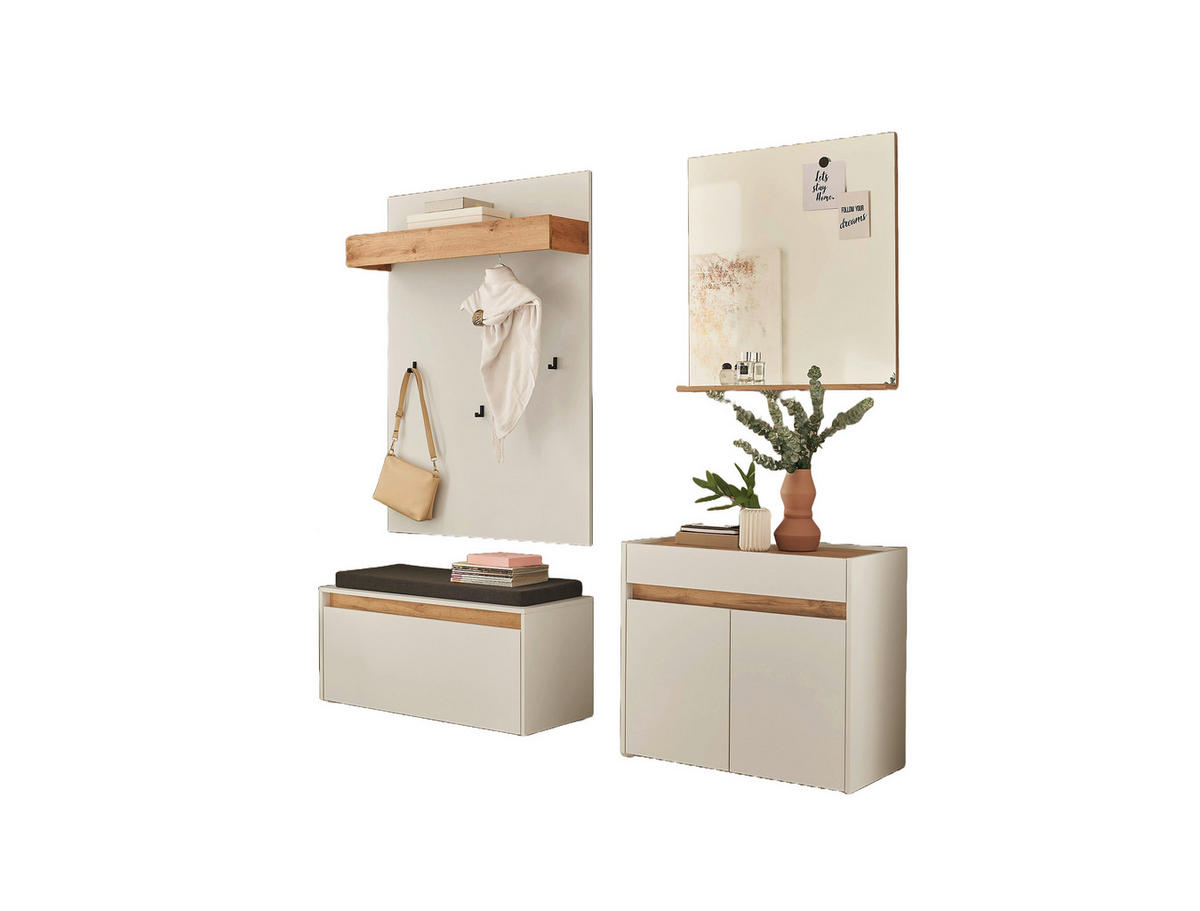 GARDEROBE 5-teilig  in 190/200/40 cm  - Eiche Wotan/Weiß, Design, Glas/Holzwerkstoff (190/200/40cm) - Modante