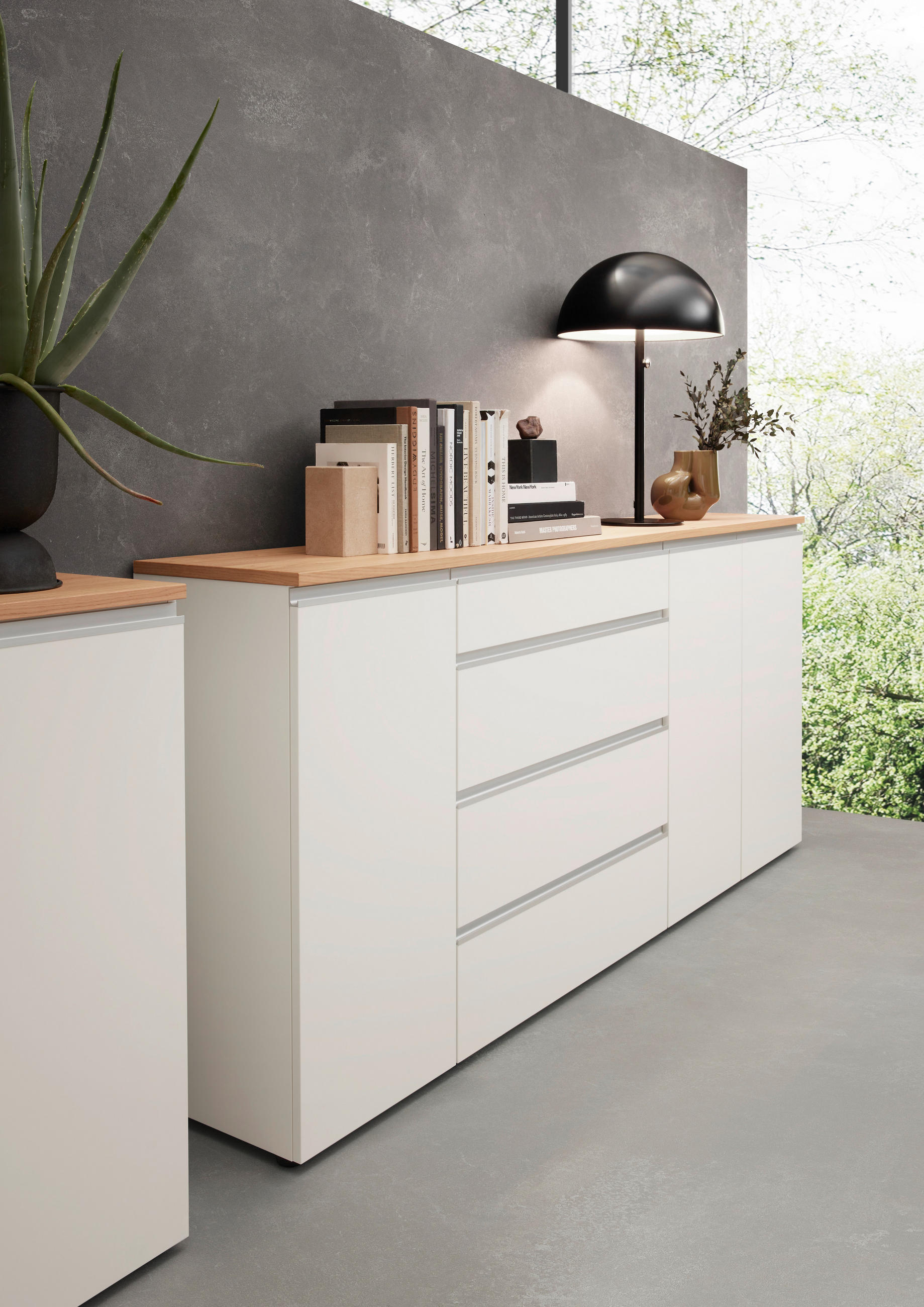 SIDEBOARD 225/102/41 cm  in Weiß  - Eichefarben/Silberfarben, Design, Holz/Holzwerkstoff (225/102/41cm) - Dieter Knoll