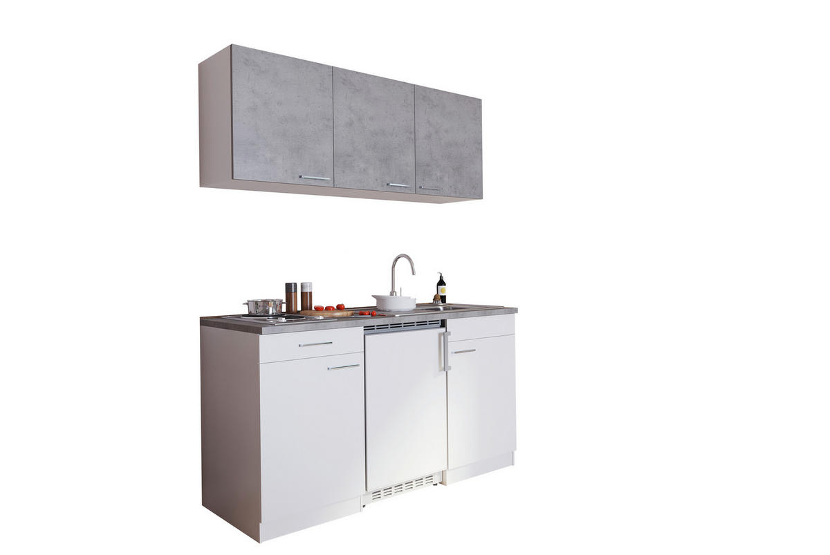 MINIKÜCHE 150 cm   in Grau, Weiß  - Alufarben/Weiß, KONVENTIONELL, Holzwerkstoff/Kunststoff (150cm) - Respekta