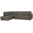 ECKSOFA in Flachgewebe Grau 198/256 cm - Chromfarben/Grau, Design, Kunststoff/Textil (198/256cm) - Xora
