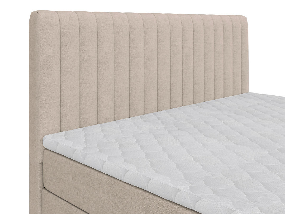 BOXBETT 160/200 cm,  in Creme, gepolstertes Kopfteil, Bettkasten, Topper, Matratzen, H3 + H3 = fest  - Creme/Schwarz, Basics, Kunststoff/Textil (160/200cm) - Chameo