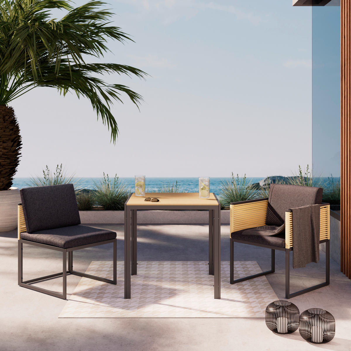 BALKONSET  3-teilig  - Dunkelgrau/Anthrazit, MODERN, Kunststoff/Textil (69,5/74/70cm) - Ambia Garden