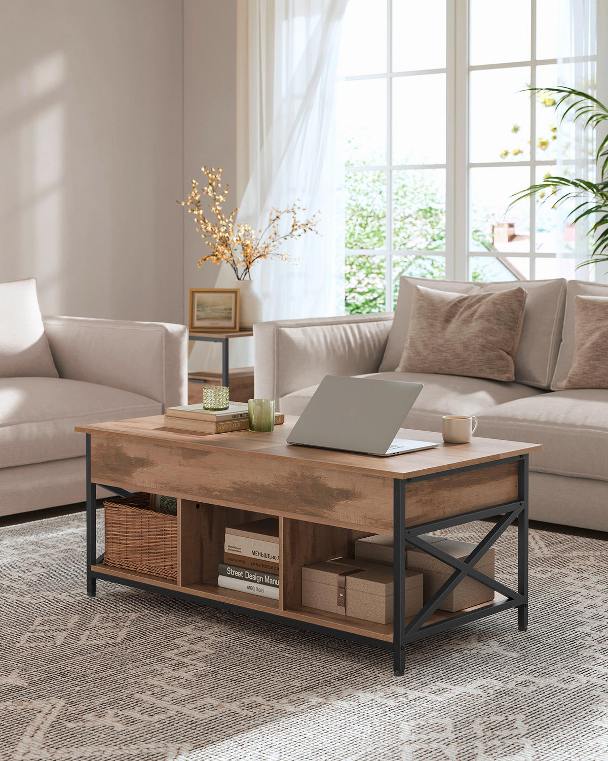 COUCHTISCH rechteckig Braun, Schwarz  - Schwarz/Braun, MODERN, Holzwerkstoff/Metall (120/60/48cm) - MID.YOU
