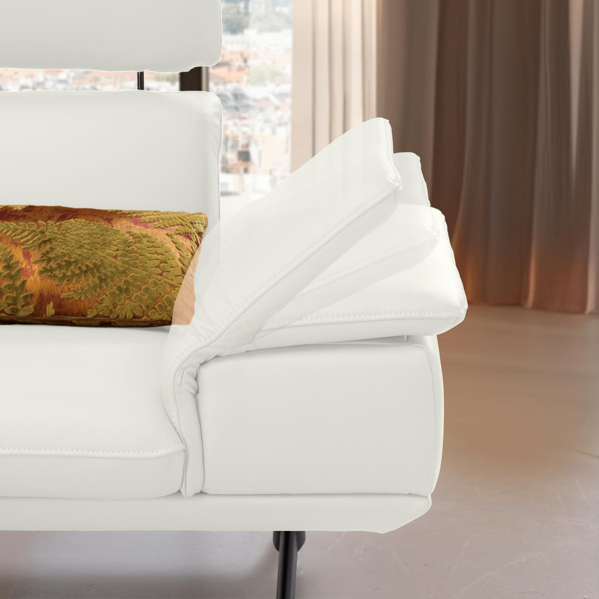 ECKSOFA in Echtleder Weiß  150/242 cm  - Beige/Schwarz, Design, Leder/Metall (150/242cm) - Koinor