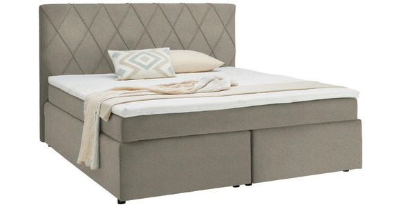 BOXSPRINGBETT 180/200 cm  in Ecru  - Ecru/Schwarz, Design, Kunststoff/Textil (180/200cm) - Xora