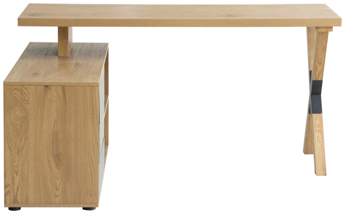 ECKSCHREIBTISCH  in Schwarz, Eichefarben  - Eichefarben/Schwarz, MODERN, Holzwerkstoff/Metall (150/75/120cm) - MID.YOU