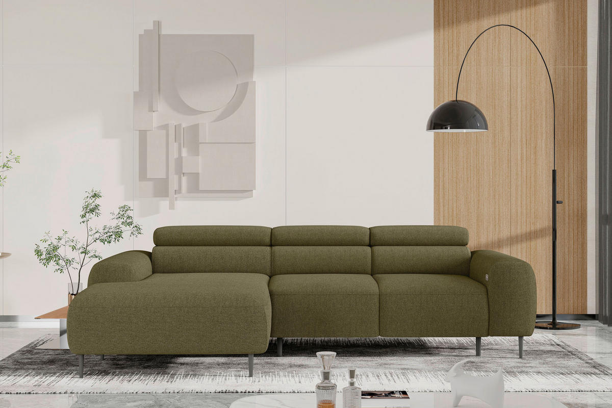 ECKSOFA Braun Struktur Rücken echt, Kopfteilverstellung, Sitztiefenverstellung  - Schwarz/Braun, MODERN, Textil/Metall (179/274cm) - Welnova