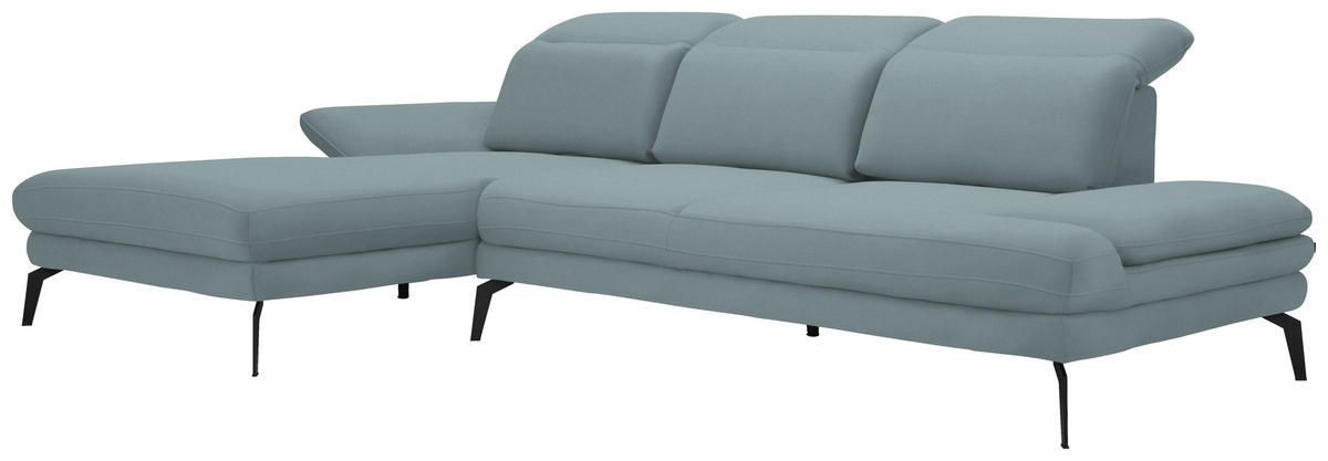 ECKSOFA in Flachgewebe Hellblau  - Schwarz/Hellblau, Design, Textil/Metall (180/289cm) - Stylife