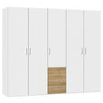 KLEIDERSCHRANK  in Weiß, Eichefarben  - Eichefarben/Silberfarben, Design, Holzwerkstoff (253/215/59cm) - Carryhome